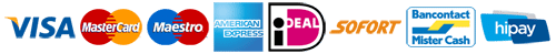 Visa, Maestro, American express, iDeal, Bancontact, Sofort banking, HiPay